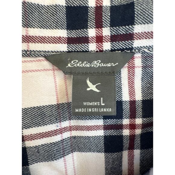 Eddie Bauer Women Flannel Shirt Size L Black Pink Plaid Long Sleeve Button-Up - Picture 6 of 8